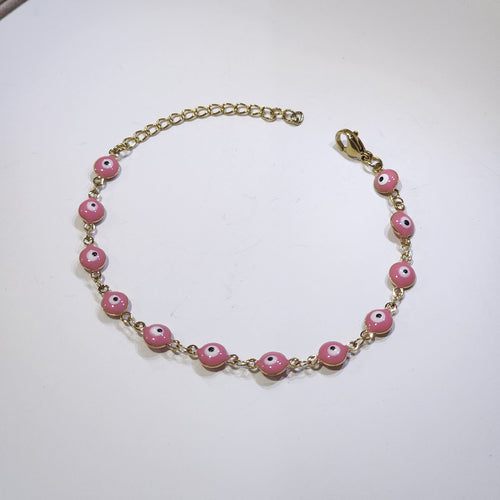 Pulsera Acero - Ojo turco (rosa)
